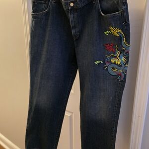 Lauren  by Ralph Lauren Plus Size Embrorderied Dragon Jeans
